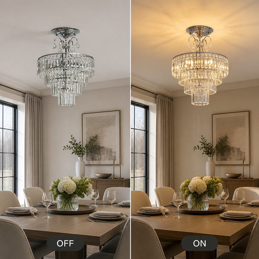 Modern Silver Crystal Semi-Flush Ceiling Light