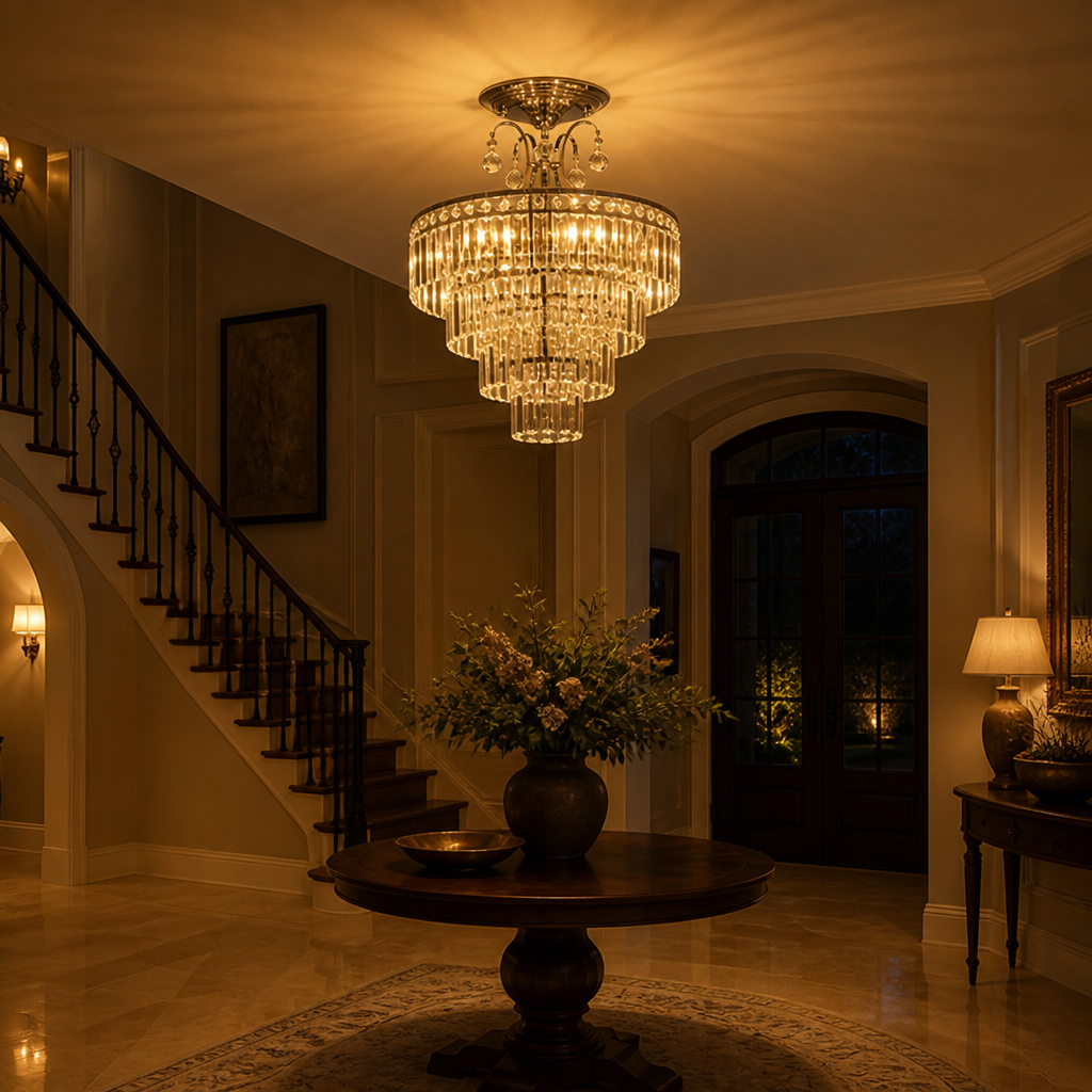 Modern Silver Crystal Semi-Flush Ceiling Light