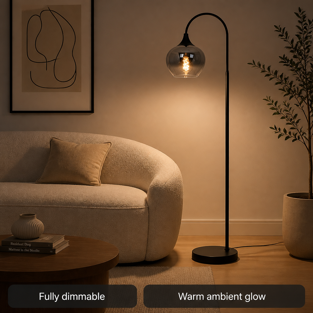 Modern Smoked Glass Arch Floor Lamp