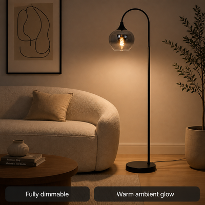 Modern Smoked Glass Arch Floor Lamp