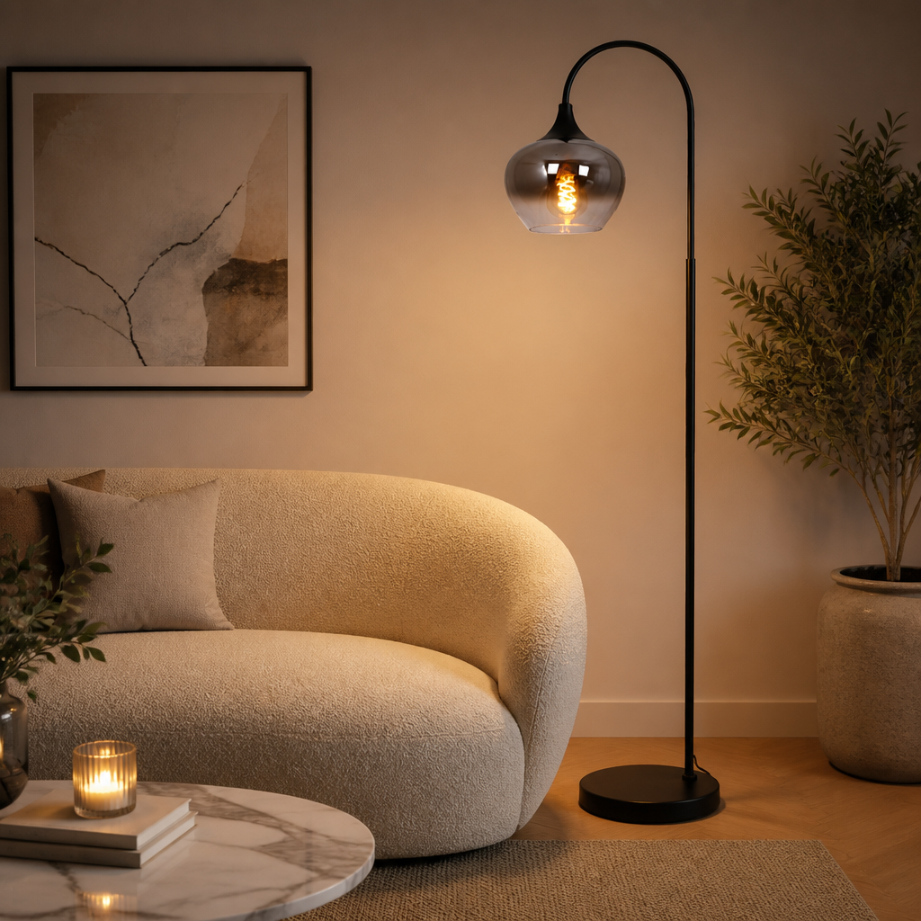 Modern Smoked Glass Arch Floor Lamp