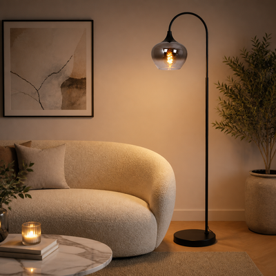 Modern Smoked Glass Arch Floor Lamp