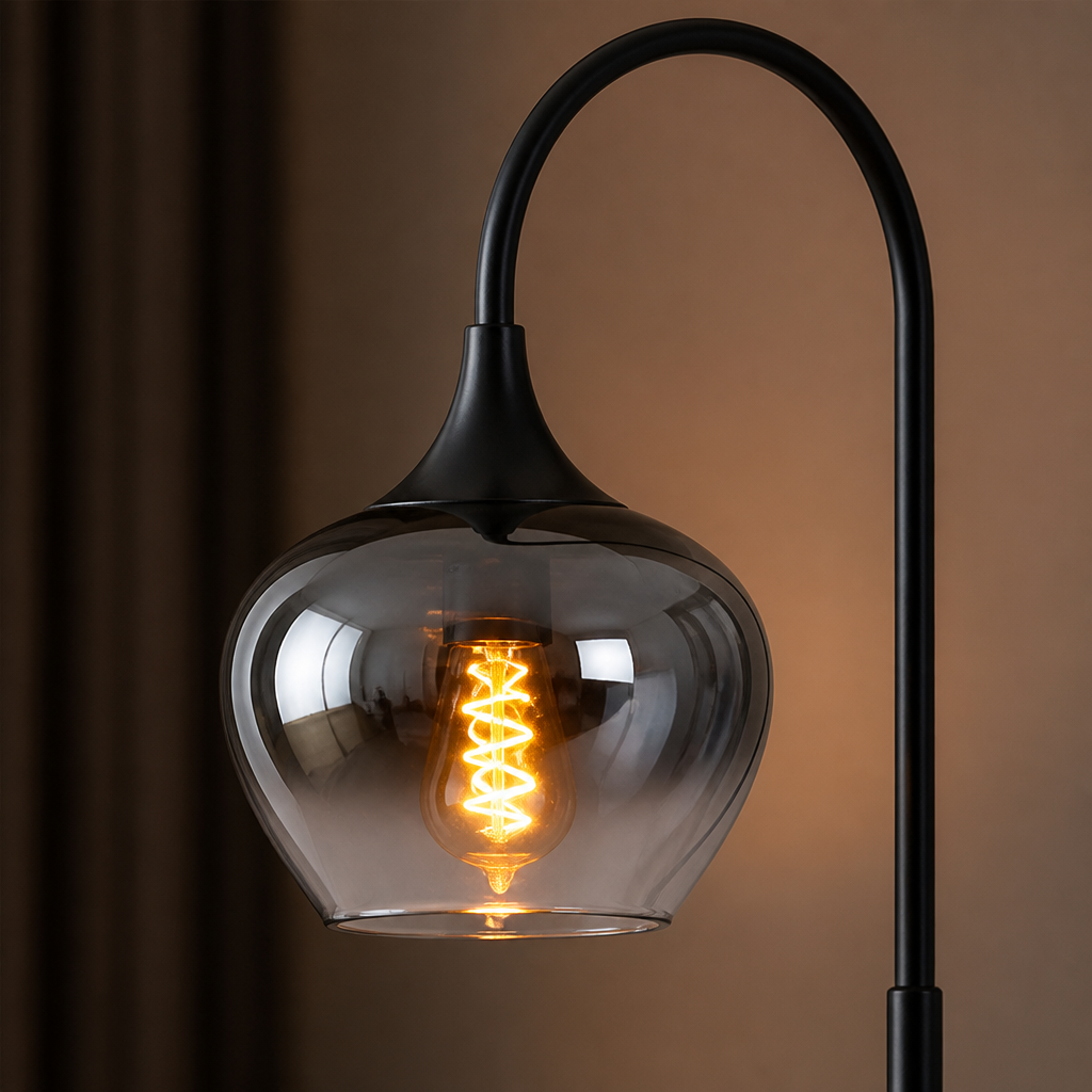 Modern Smoked Glass Arch Floor Lamp