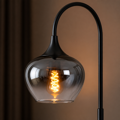Modern Smoked Glass Arch Floor Lamp