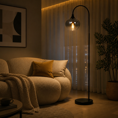 Modern Smoked Glass Arch Floor Lamp