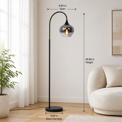 Modern Smoked Glass Arch Floor Lamp