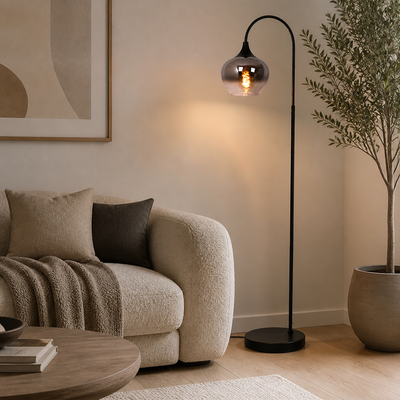 Modern Smoked Glass Arch Floor Lamp