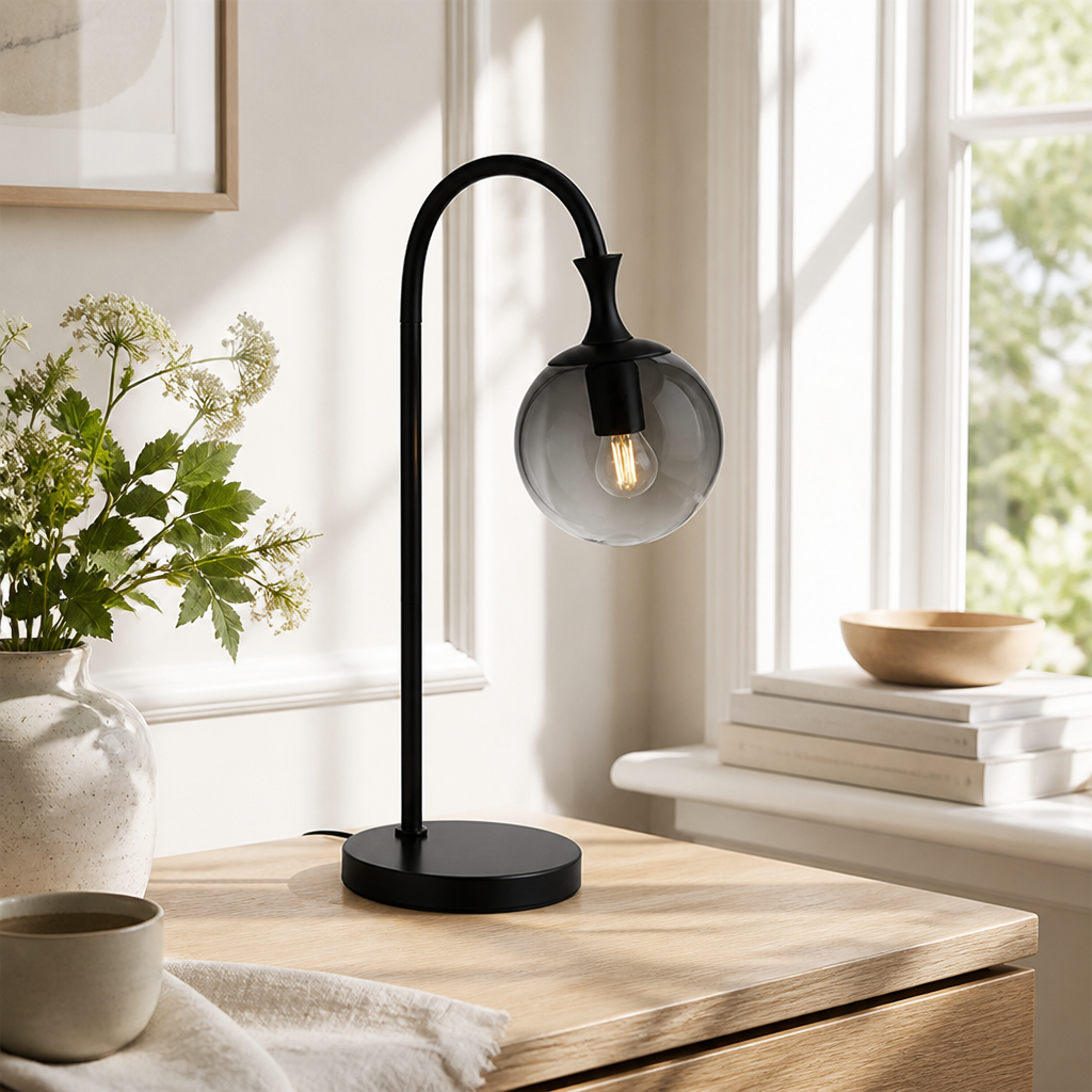 Modern Smoked Glass Sphere Table Lamp