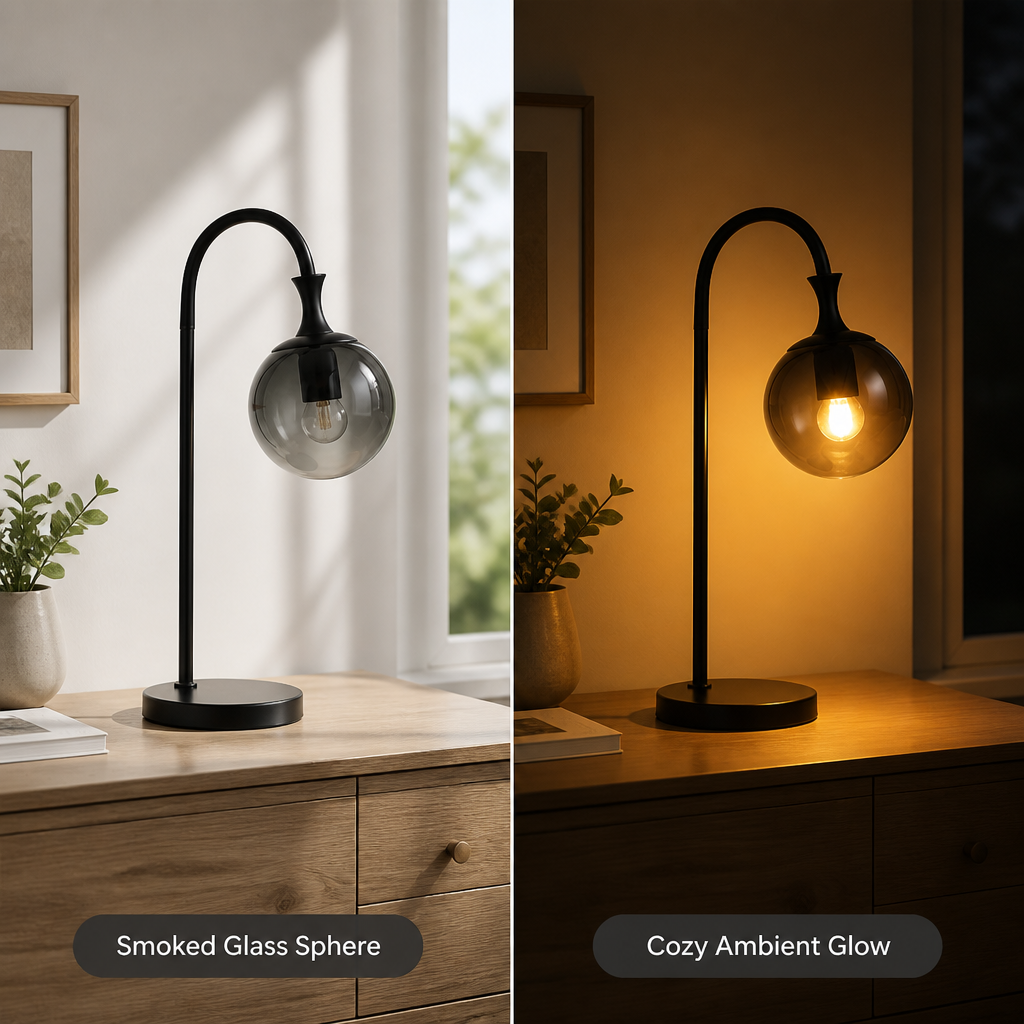 Modern Smoked Glass Sphere Table Lamp