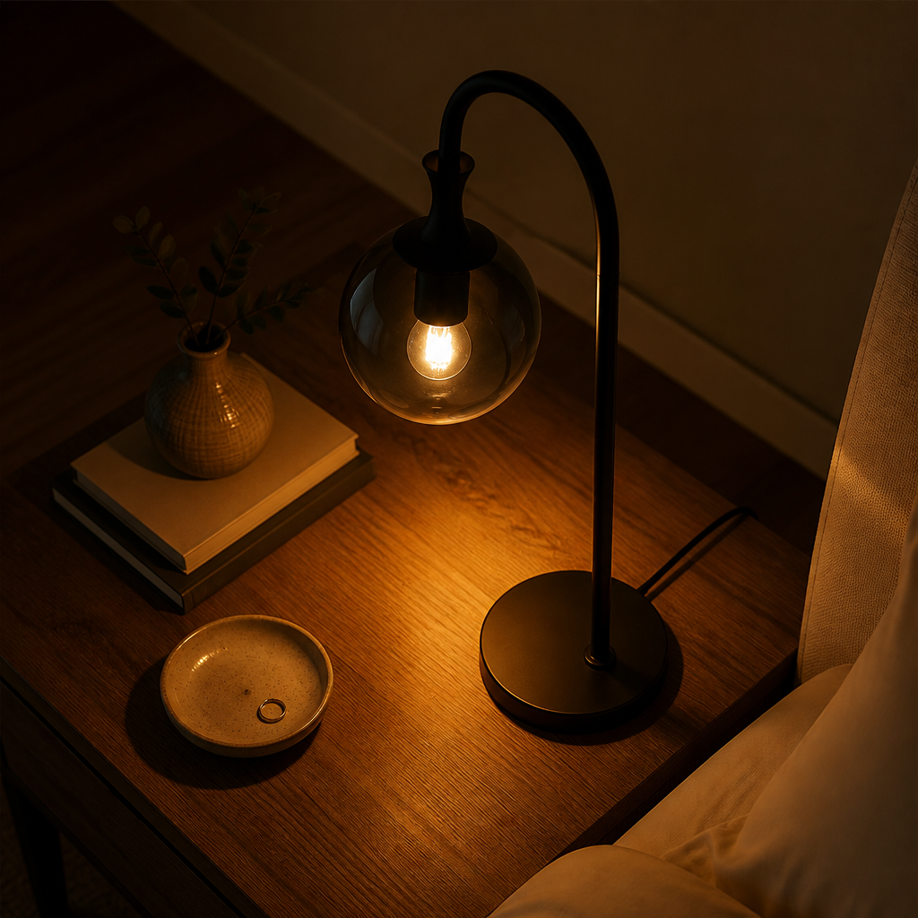 Modern Smoked Glass Sphere Table Lamp