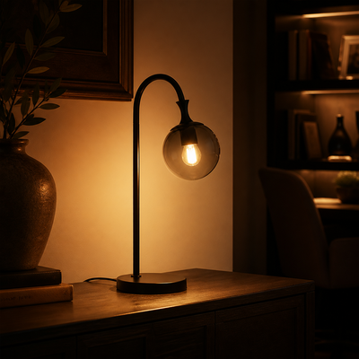 Modern Smoked Glass Sphere Table Lamp