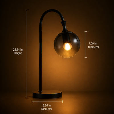 Modern Smoked Glass Sphere Table Lamp