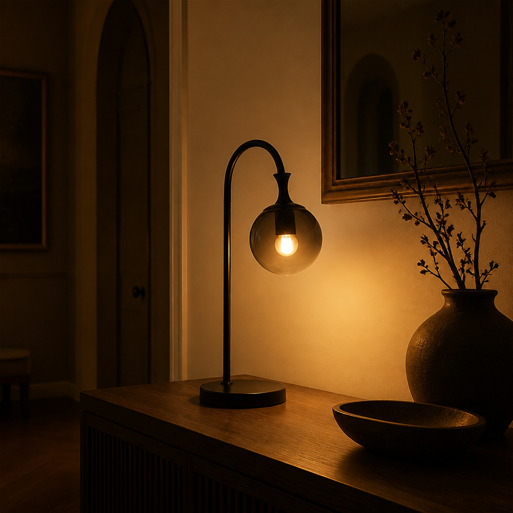 Modern Smoked Glass Sphere Table Lamp