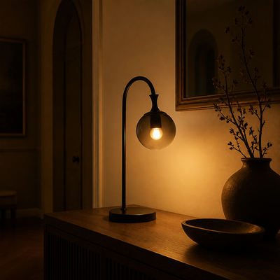 Modern Smoked Glass Sphere Table Lamp