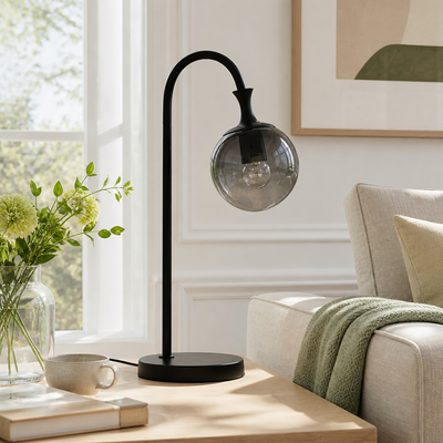 Modern Smoked Glass Sphere Table Lamp