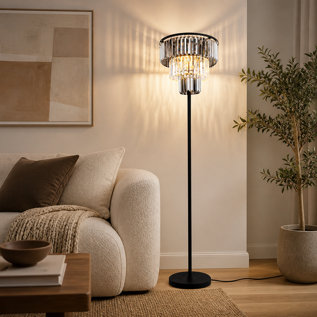 Modern Smoky Glass Three-Arm Floor Lamp