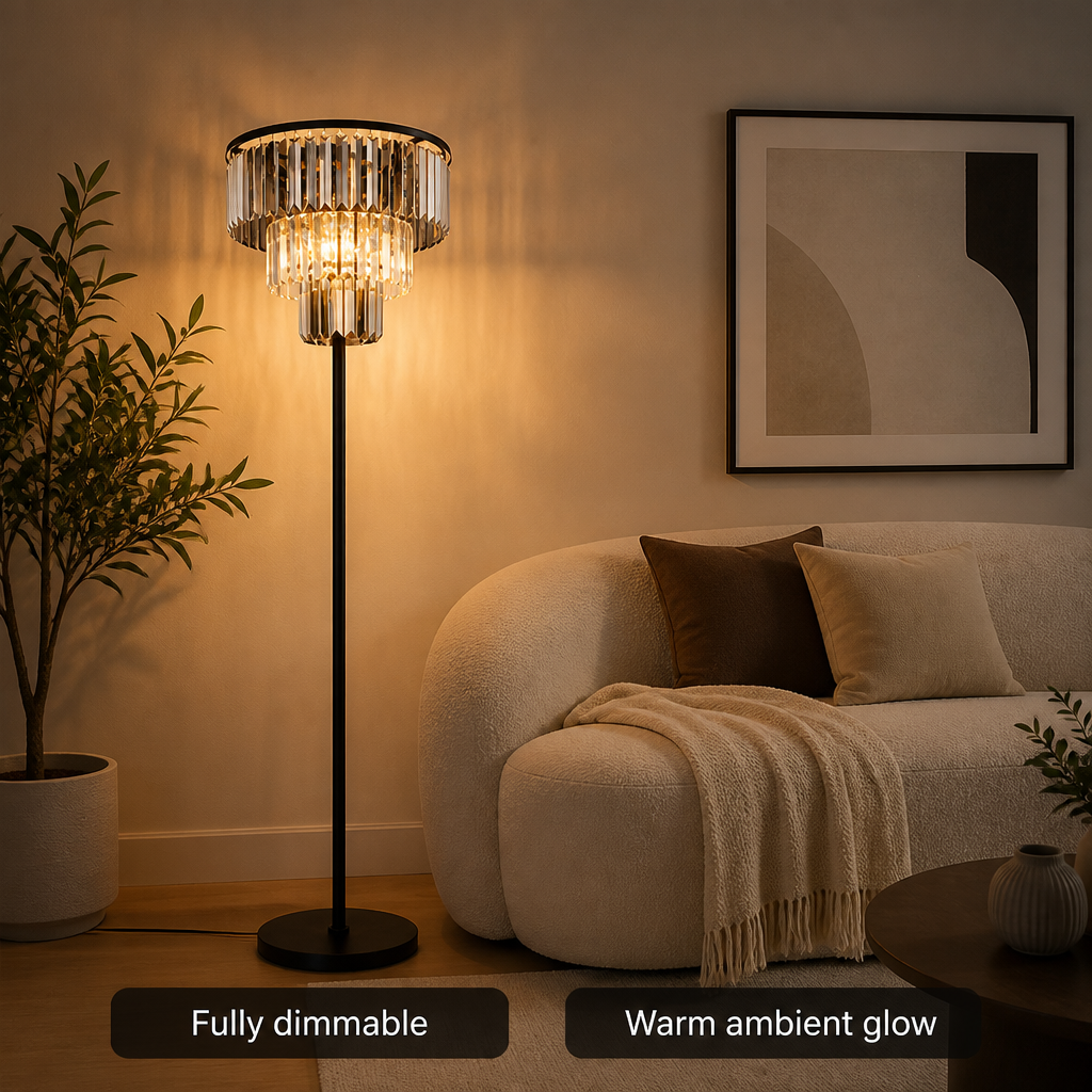 Modern Smoky Glass Three-Arm Floor Lamp