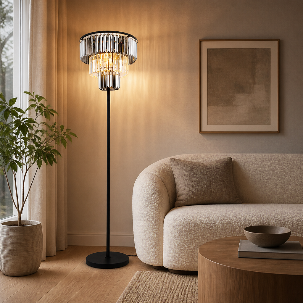 Modern Smoky Glass Three-Arm Floor Lamp