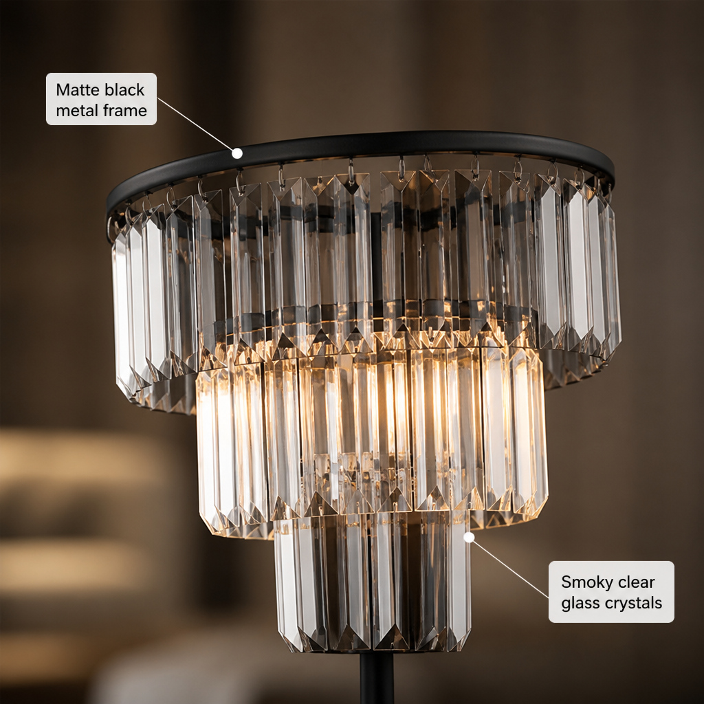 Modern Smoky Glass Three-Arm Floor Lamp