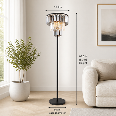Modern Smoky Glass Three-Arm Floor Lamp