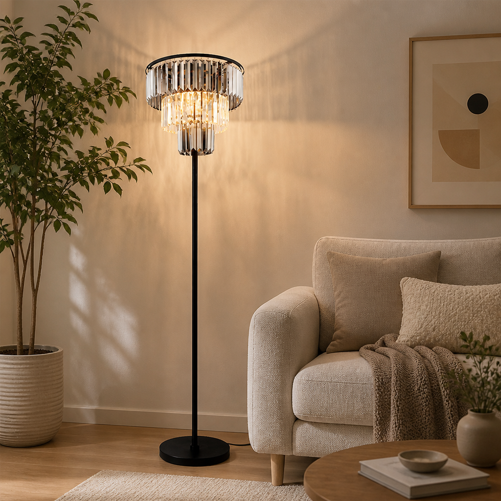 Modern Smoky Glass Three-Arm Floor Lamp