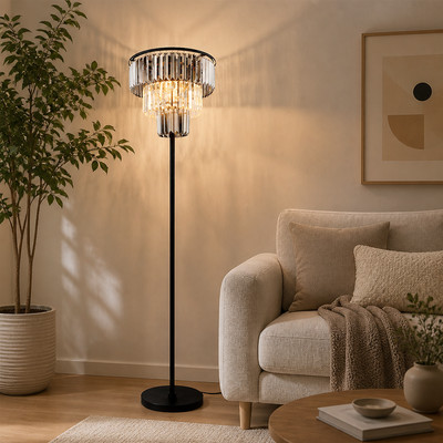 Modern Smoky Glass Three-Arm Floor Lamp