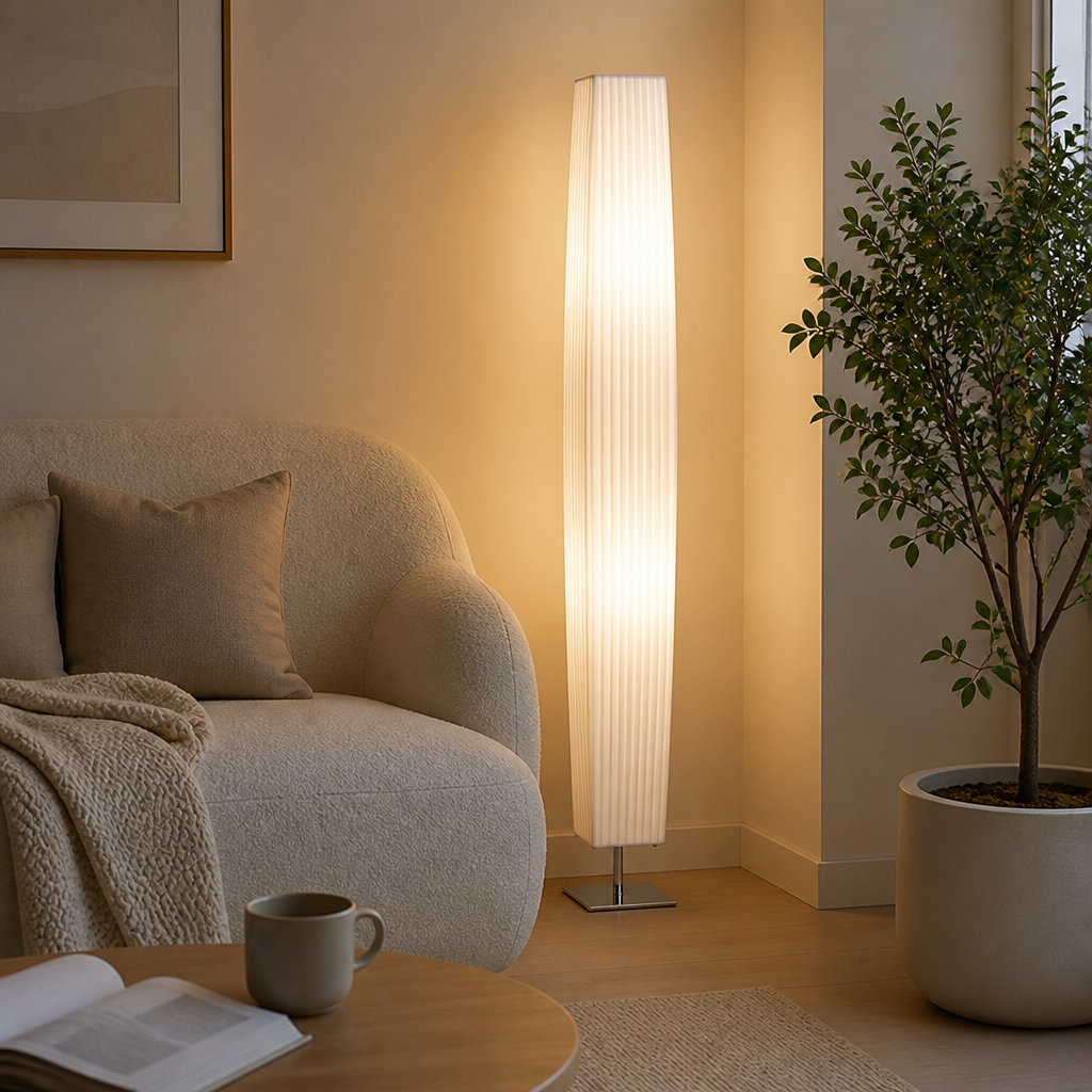 Modern White Textile Two-Light Floor Lamp