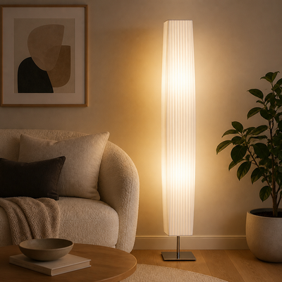 Modern White Textile Two-Light Floor Lamp