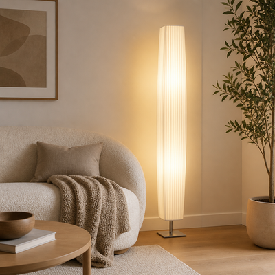 Modern White Textile Two-Light Floor Lamp