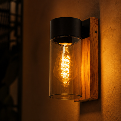 Modern Wood-Texture Facade Outdoor Wall Light