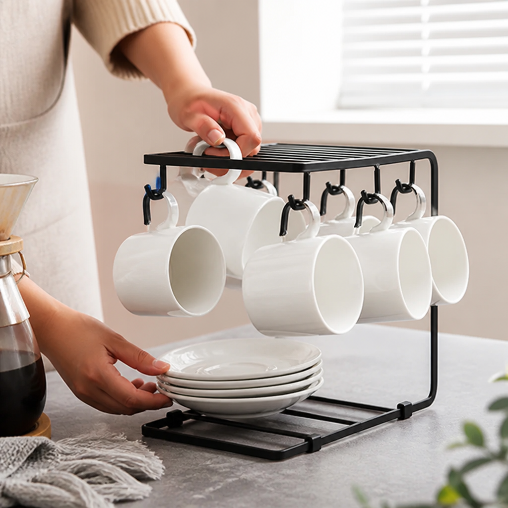 Mug Stand Two-Tier 6-Hook Rust-Resistant Iron