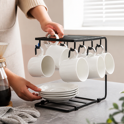 Mug Stand Two-Tier 6-Hook Rust-Resistant Iron