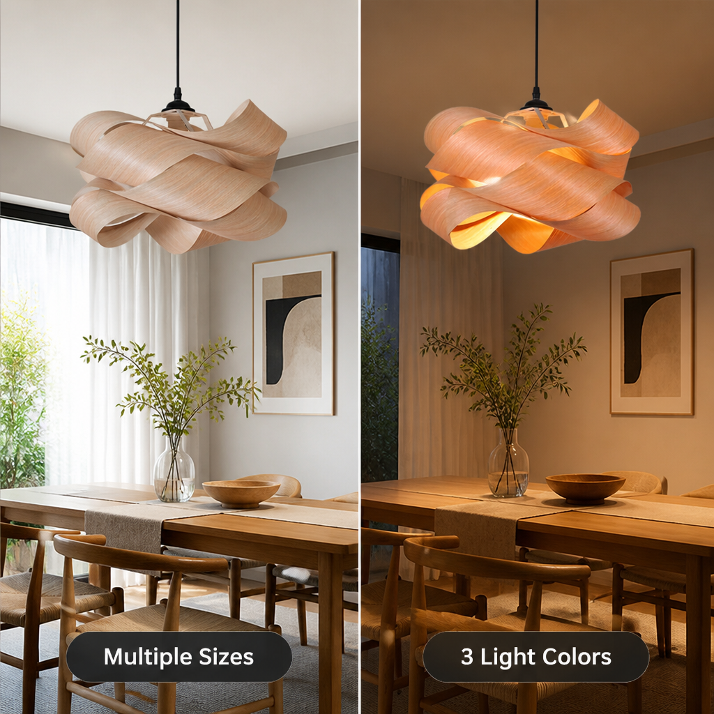 Natural Wood Irregular Wrap Pendant Light