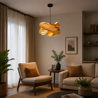 Natural Wood Irregular Wrap Pendant Light