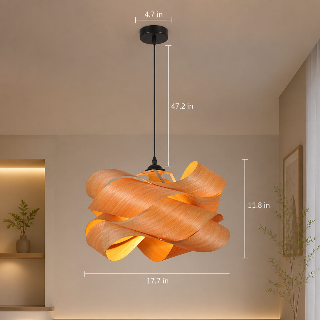 Natural Wood Irregular Wrap Pendant Light