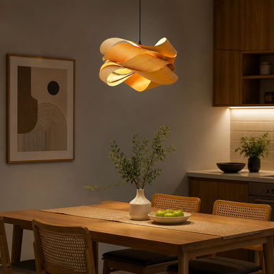 Natural Wood Irregular Wrap Pendant Light