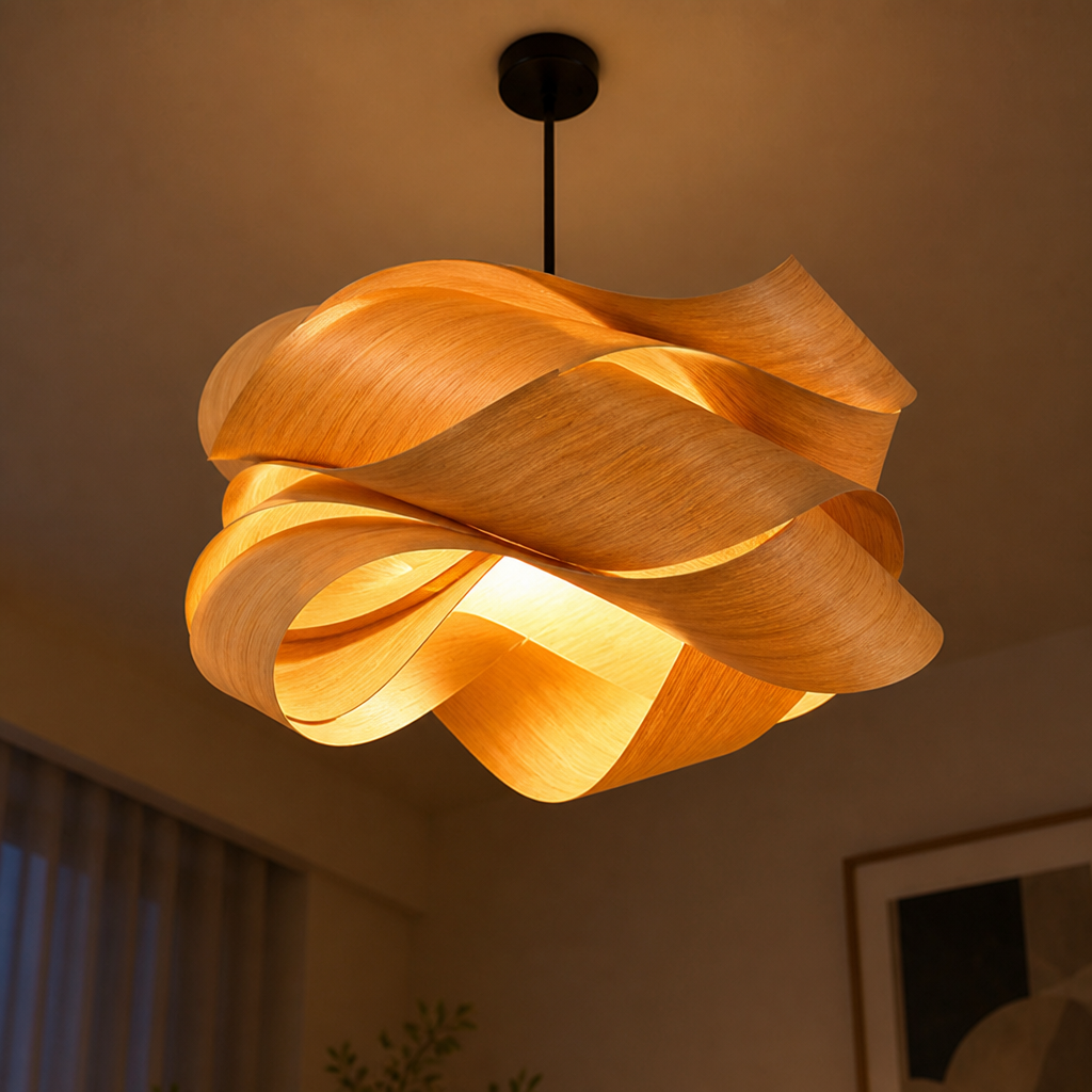 Natural Wood Irregular Wrap Pendant Light