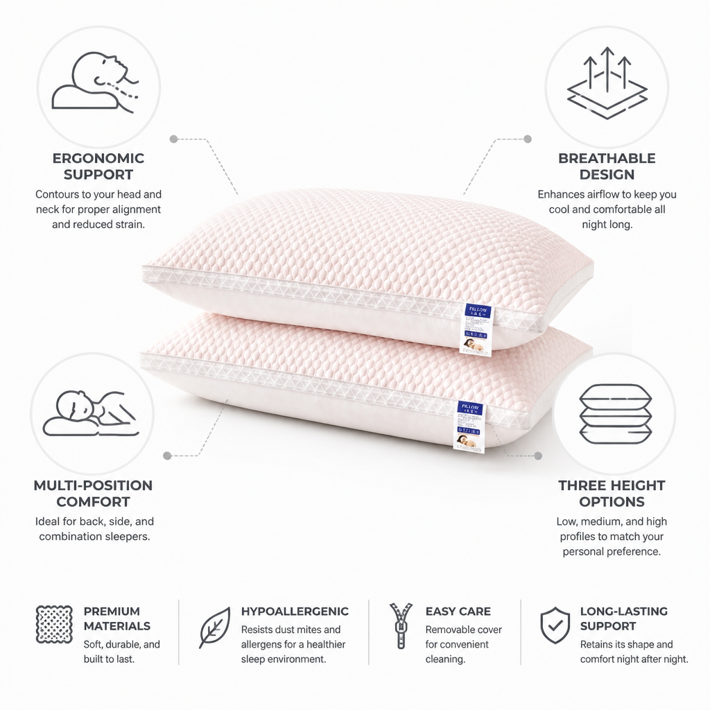 Neck Support Pillow Contoured Breathable Three Heights