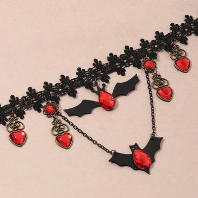 Necklace Gothic Bat Pendant Red Heart Adjustable Metal Chain