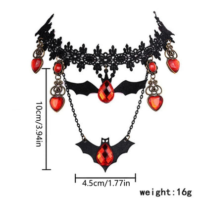 Necklace Gothic Bat Pendant Red Heart Adjustable Metal Chain