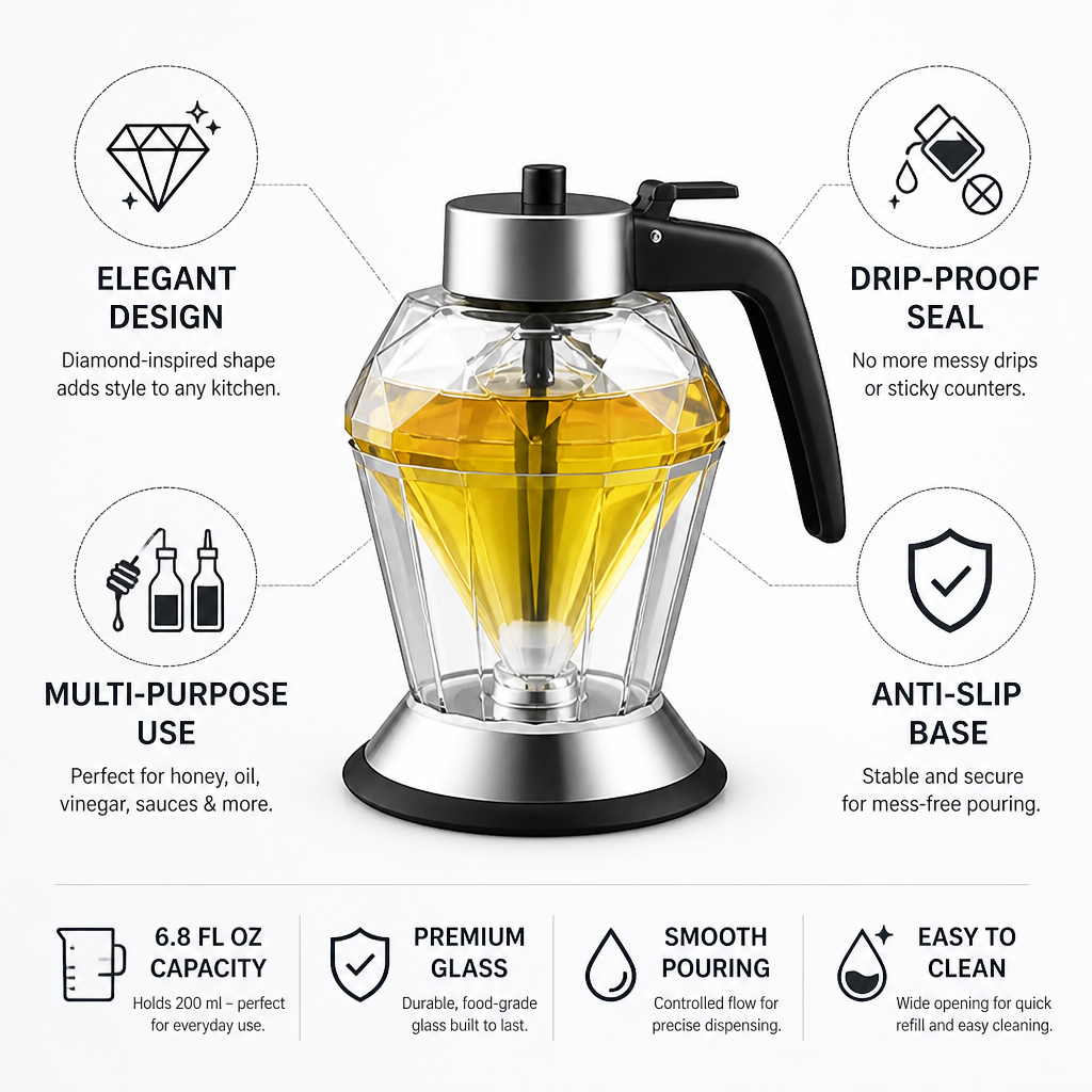 Oil Dispenser Diamond Glass Drip-Proof & Anti-Slip Base