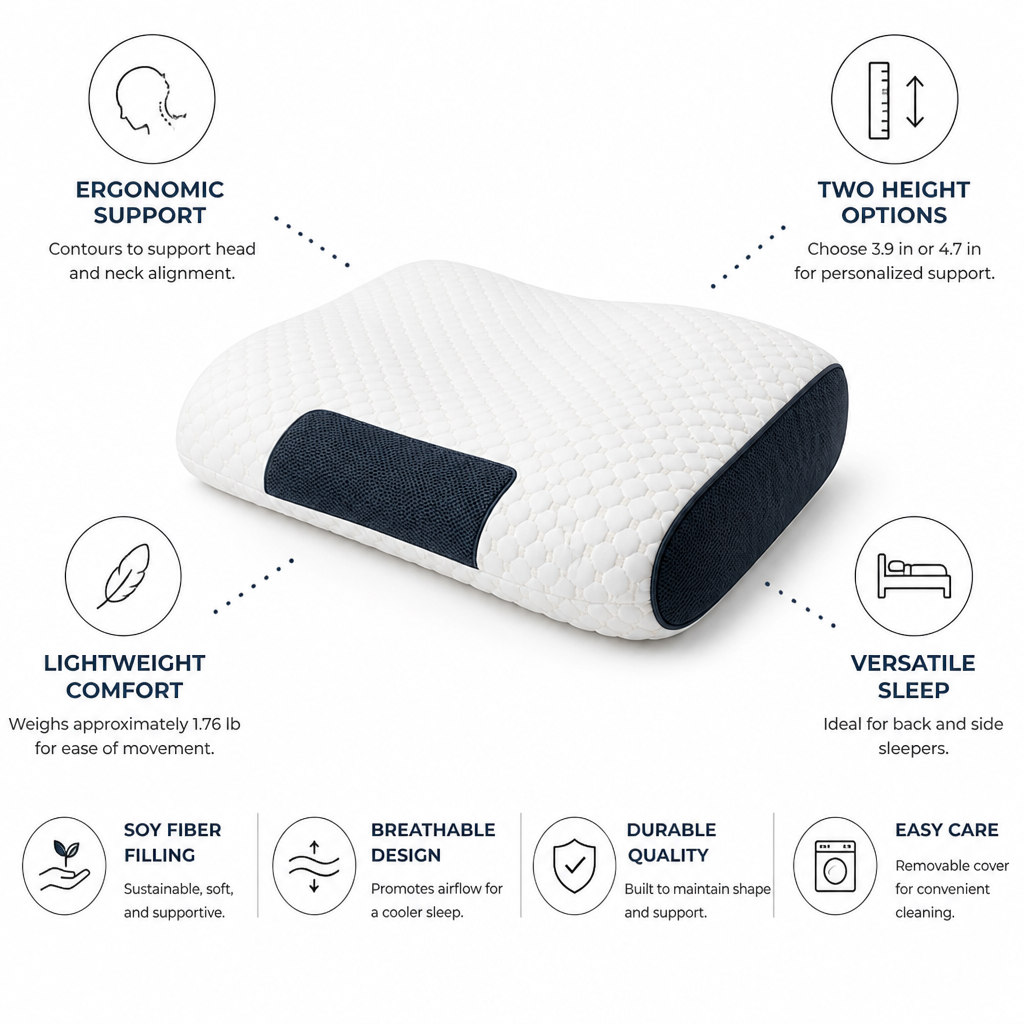 Orthopedic Neck Pillow Ergonomic Contour Two Height Options