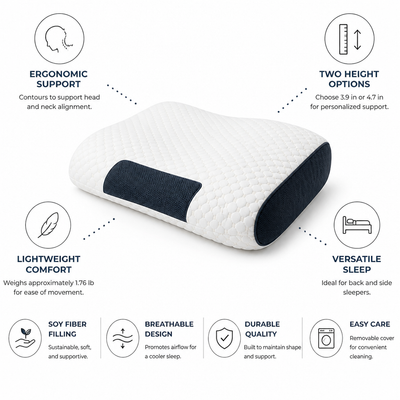 Orthopedic Neck Pillow Ergonomic Contour Two Height Options