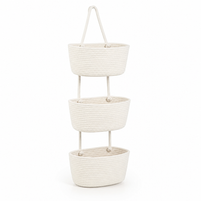 Over-the-Door Hanging Basket 3-Tier Detachable Handwoven Cotton