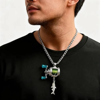 Pendant Necklace Interactive Rotating Fishing Reel