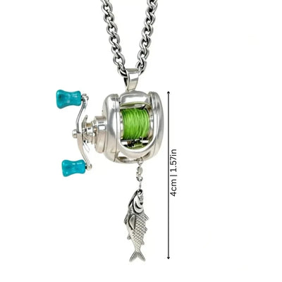 Pendant Necklace Rotating Mini Fishing Reel