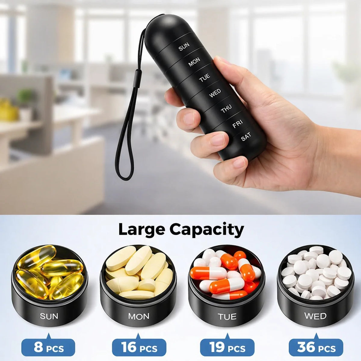 Pill Organizer Aluminum Alloy Moisture-Proof 7 Compartments