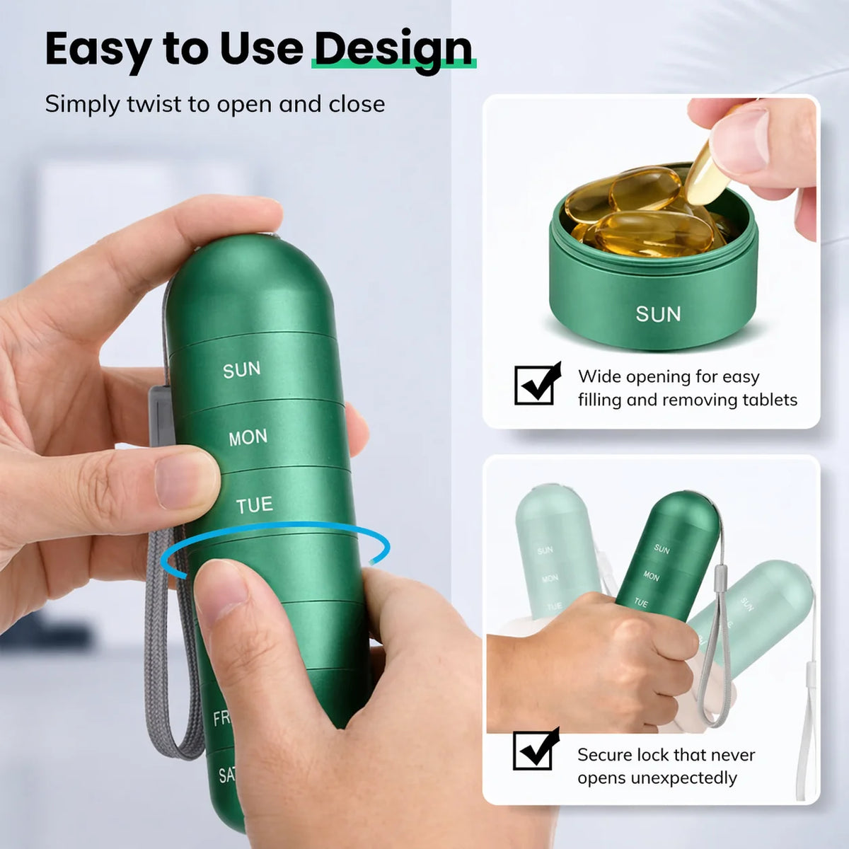 Pill Organizer Aluminum Alloy Moisture-Proof 7 Compartments