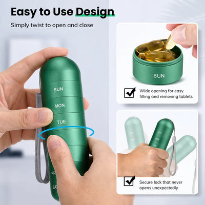 Pill Organizer Aluminum Alloy Moisture-Proof 7 Compartments