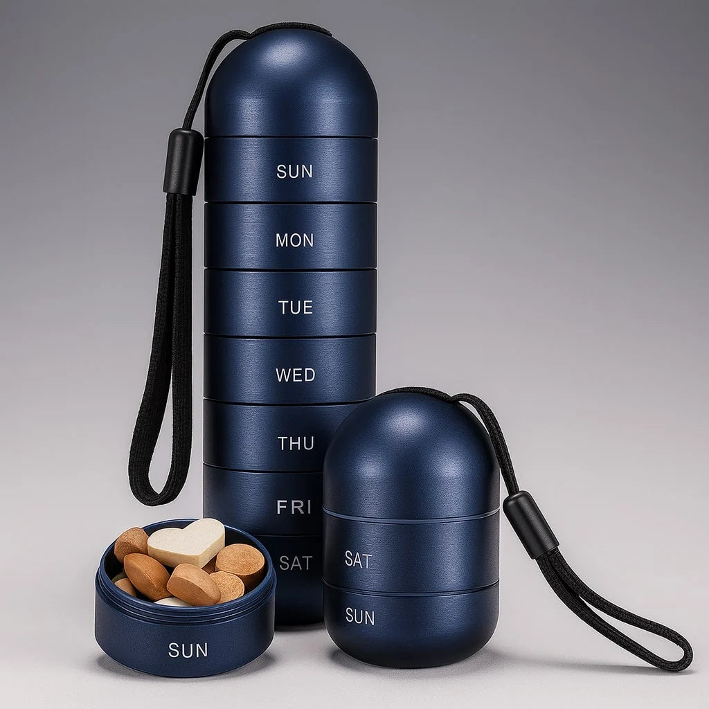 Pill Organizer Aluminum Alloy Moisture-Proof 7 Compartments